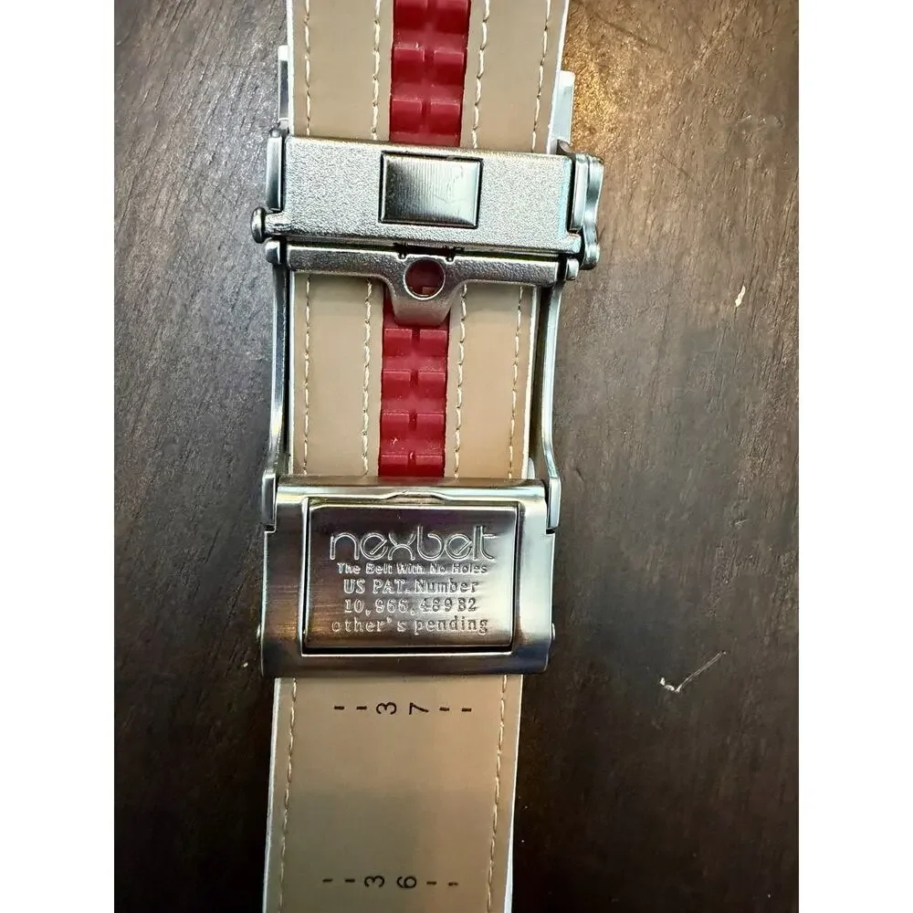 X-21 NWOT Nexbelt Go-In White Genuine Leather Golf Belt Silver Buckle Up To 37 L